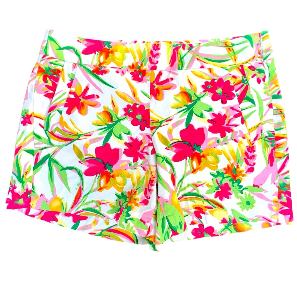 NWT J.Crew Factory Tropical Floral Chino Shorts Size 6 Pink White 100% Cotton